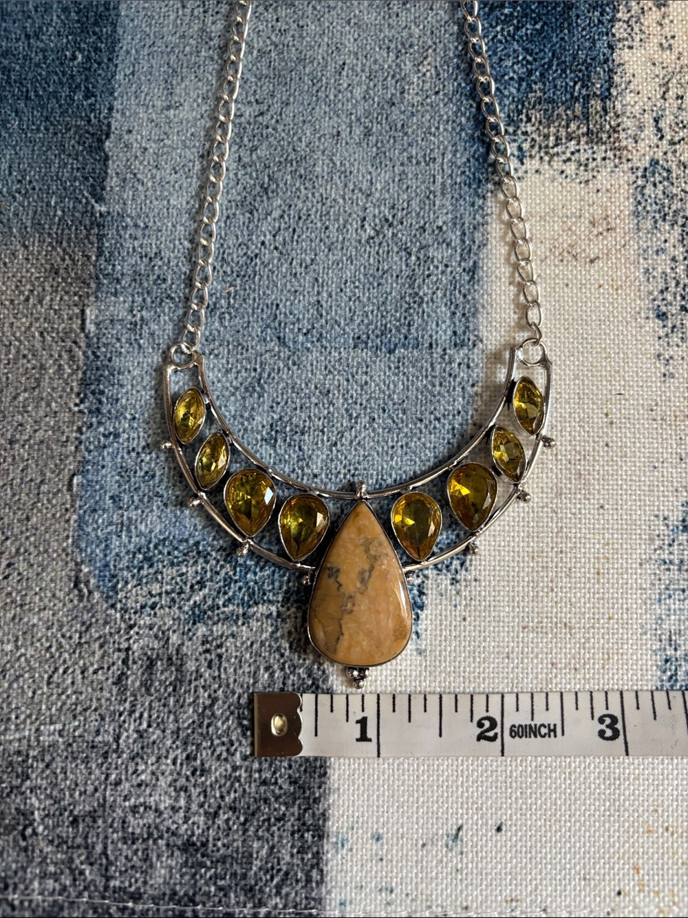 Sterling Silver Dendrite Opal Citrine Gemstone Necklace. - Picture 6 of 8